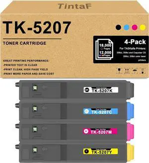 TK-5207 TK5207 Toner Cartridge Replacement for Kyocera TK-5207K TK-5207C TK-5207M TK-5207Y Toner Cartridge for TASKalfa 356ci 358ci and Copystar CS356ci CS358ci Printer (4-Pack, BK/C/M/Y)