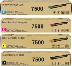 Phaser 7500 Toner Cartridge Replacement for Xerox 106R01439 106R01438 106R01437 106R01436 Phaser 7500 7500N 7500V 7500DN 7500DT 7500YD 7500DX 7500DNZ Printer Black Cyan Magenta Yellow
