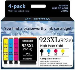 923XL 923e Ink Cartridges Combo Pack: Replacement for HP 923XL 923e Ink Cartridges for OfficeJet Pro 8120 8130 8122 8124 8125 8132 8134 8135 8138 8139 Printers(4 Color)