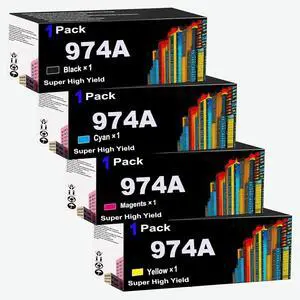 974A High Yield Ink Cartridges (4-Pack, Black/Cyan/Magenta/Yellow) Compatible Ink Cartridge Replacement for HP Pagewide Pro 352dw MFP 377dw Pro 452dw Printer