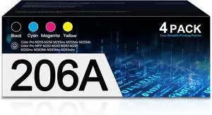 206A Toner Cartridges 4 Pack Pro MFP M283fdw M283cdw Compatible for HP 206A W2110A Toner (with Chip) for Color Pro MFP M282nw M255dw M255nw Printer W2110A W2110X High Yield