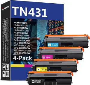 TN431 TN-431 Toner Cartridge Replacement for Brother TN 431 TN431BK TN431C TN431M TN431Y for MFC-L8900CDW MFC-L8610CDW MFC-L9570CDW HL-L8360CDW HL-L8260CDW Printer (BK/C/M/Y,4 Pack)