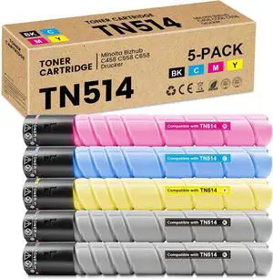 TN514 TN-514 Toner Cartridges Replacement for Minolta Bizhub C258 C308 C368 C454 C458 C554 C558 C658 258E 308E 368E 454E 458E 554E 558E 658E Printer (2BK/C/M/Y, 5-Pack)