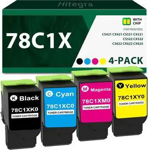 78C1X Toner Cartridge 4-Pack 78C1XK0 78C1XC0 78C1XM0 78C1XY0 Replacement for Lexmark 78C1X Toner CS421 CS521 Toner Work with CS421 CX421 CS521 CX521 CS522 CX522 CS622 CX622 CX625 Series Printer Ink