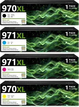 970XL 971XL Ink Cartridges Compatible 970 971 970XL 971XL High Capacity Ink Replacement for HP Officejet Pro X476dw X576dw X451dw X551dw X451dn X476dn Printer Ink (4 Packs, BK/C/M/Y)