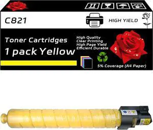 C821 Toner Cartridges Compatible for Ricoh Aficio SP C821DN C821DNLC C821DNT1 C821DNX Printers, with Chip, High Yield 21000 Pages, Clear Printing (1 Pack Yellow)