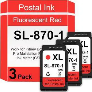 SL-870-1 XXL Red Ink Cartridge High Capacity Replacement for SL-870-1 Fluorescent Red Ink Cartridges Work for Pitney Bowes New SendPro Mailstation Postage Printer Ink Meter (CSD1) Machine3Pack)