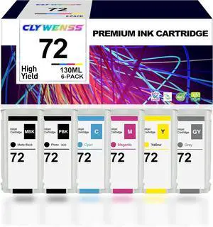 Remanufactured 72 Ink Cartridges Combo Pack Replacement for HP 72 XL Ink for DesignJet T770 T790 T795 T610 T620 T1100 T1120 T1200 T1300 T2300 Printer (130-ml, 6-Pack)