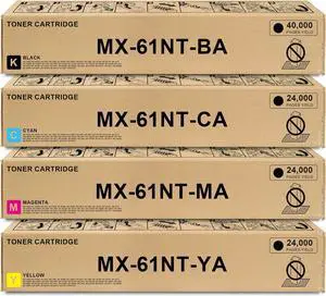 MX61NT MX-61NT Toner Cartridges 4-Pack Replacement for Sharp MX-61NT-BA MX-61NT-CA MX-61NT-MA MX-61NT-YA for MX3071 MX3070N MX3051 MX3050 MX2651 MX3570N MX2630 MX3550N MX3050 Printer Ink