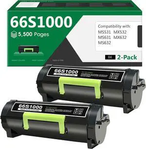 66S1000 Black Toner Cartridge Replacement for Lexmark 66S1000 / 66S1H00 Toner Cartridge Work for MS531, MS631, MS632, MX532, MX632 Printer(2-Pack,5,500 Pages)