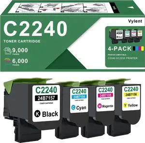 C2240 XC2235 Toner Cartridge (with chip) Replacement for Lexmark C2240 XC223524B7157 24B7154 24B7155 24B7156 High Yield Toner Cartridge for C2240 XC2235 Printer Ink 4-Pack