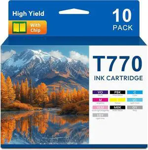 Remanufactured T770 P700 Ink Cartridges 10-Pack Set T770020 T770120 T770220 T770320 T770420 T770520 T770620 T770720 T770820 T770920 Replacement for T770 Ink Use for SureColor P700 SC-P700 Printer Ink