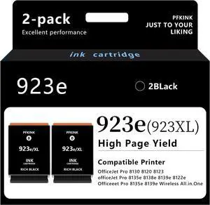 923e 923xl Ink Cartridges Combo 2black with Chip Replacement for HP Ink 923e 923 for OfficeJet 8120e 8122e 8124e Pro 8135e 8138e 8139e 8130e 8132e(2Black)