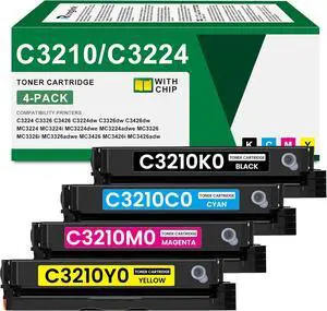 C3210 C3224 Toner Cartridge (with Chip) Replacement for Lexmark C3210K0 C3210C0 C3210M0 C3210Y0 Toner Cartridges High Yield for C3426 C3224dw C3326dw C3426dw MC3224 MC3326 MC3426 Printer (4-Pack)