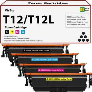 T12 T12L Toner Cartridges (with New Chip) Replacement for Canon T12 T12BK T12C T12M T12Y 5098C005AA 5097C005AA 5096C005AA 5095C005AA for Color imageCLASS X LBP1333C MF1333C i-SENSYS X C1333i Printers