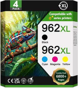 962XL Compatible Ink Cartridges Combo Pack Replacement for HP 962XL 962 XL for OfficeJet Pro 9010 9020 Series 9012 9014 9015 9016 9018 9022 9025 9026 9027 9028 9029 Printer (4 Pack, BK/C/M/Y)