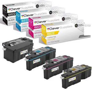 CS Replacement Toner Cartridge Compatible with Xerox Phaser 6022 106R02759 Black 106R02758 Yellow 106R02757 Magenta 106R02756 Cyan Phaser 6022ni WorkCentre 6025 6027ni 4 Color Set