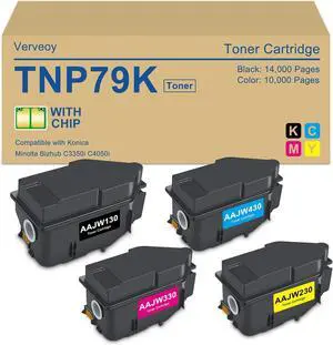 TNP79 TNP-79 Toner Cartridge with Chip Replacement for Konica Minolta AAJW130 AAJW430 AAJW330 AAJW230 for TNP79K TNP79C TNP79M TNP79Y Toner Set for Bizhub C3350i C4050i Printer (4-Pack, BK/C/M/Y)