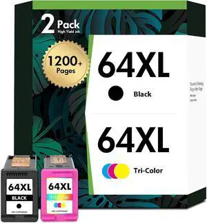 64XL 64 Black and Color Ink Cartridge Combo Pack Envy 7855 7900e for HP Printers Envy Photo 7855 7858 7155 7800 Inspire 7900e Series 7200e 7255e Tango 64 XL (2-Pack,Black,Tri-Color)