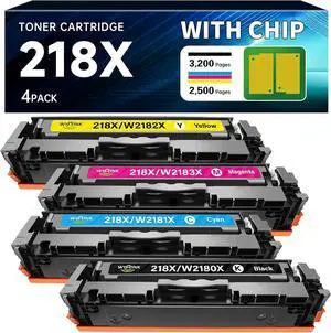 218X Toner Cartridges 4 Pack with Chip Compatible for HP 218A Toner Cartridge 218X for HP Color Laserjet Pro 3201dw MFP 3301fdw 3301cdw 3301sdw Printer W2180X W2180A Toner (BK/C/M/Y)