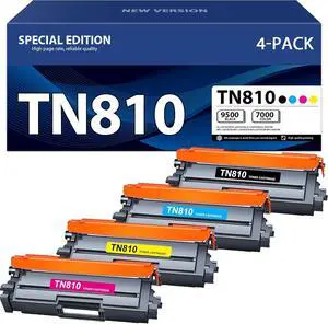 TN810 TN-810 Toner Cartridges 4 Pack High Yield Replacement for Brother TN810 TN-810 TN810XL TN-810XL Toner Works with MFCL9610CDN HLL9410CDN HLL9470CDN (TN810BK/TN810C/TN810M/TN810Y)