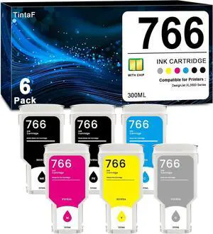 766 Ink Cartridges 300ML High-Yield Replacement for HP 766 Ink for HP DesignJet XL3600 Series Printer 3ED57A P2V89A P2V90A P2V91A P2V93A 3ED55A (6-Pack, PK/MK/G/C/M/Y)