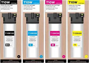 Remanufactured T10W Ink Cartridge Replacement for T10W100 T10W200 T10W300 T10W400 Ink Pack for WorkPorce Pro WF-C5390 WF-C5890 Printer Ink (Black,Cyan,Magenta,Yellow)