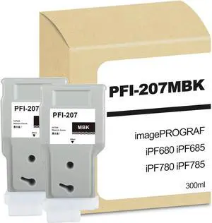 PFI-207MBK Ink Tank 300ml Replacement for Canon PFI-207MBK Ink Cartridge 8788B001 for imagePROGRAF iPF680 iPF685 iPF780 iPF785 Printer, 2 Pack of PFI207MBK