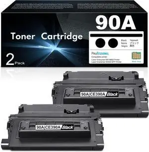 90A Black Toner Cartridge with Chip (2-Pack) | 90A Ink Cartridge Replacement for HP90A CE390A 90X CE390X Work with Enterprise 600 M601 M602 M603 M4555 MFP M602x M602n M603dn Laser Printer Ink | CE390A