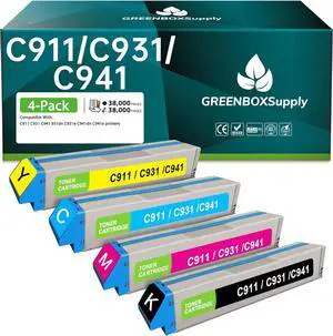 Remanufactured C911 C931 C941 Toner Cartridge Replacement for OKI 45536516 45536515 45536514 45536513 Toner for C911 C931 C941 C931dn C931e C941dn C941e C911 Printer Ink (Black Cyan Magenta Yellow)