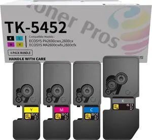 Toner Pros Replacement TK-5452 (TK5452) Toner Cartridge - Compatible for Kyocera Ecosys PA2600cx PA2600cwx MA2600cwx MA2600cwfx Laser Printers (4-Color-Pack: KCMY) Black 4,100 & Colors 3,200 Pages
