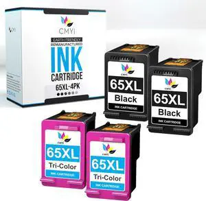 Replacement 65XL Printer Ink Cartridges Combo Pack for HP DeskJet 3752, 3755, 3758, 3760, 3762, 3764, 3772, 2600, 2620, 2622, 2624, Envy 5010, 5012, 5014, 5020, 5030 Printers (2 Black, 2 Color)
