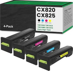 Remanufactured 72K1XK0 72K1XC0 72K1XM0 72K1XY0 Extra High Yield Toner Replacement for Lexmark 72K1XK0 Toner for CS820 CX820 CX825 CX860 Series Printer Toner - 4 Pack
