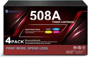 BERRYSKY 508A Toner Cartridge Replacement for HP 508A Toner Cartridge CF360A CF361A CF362A CF363A Compatible for M553 M552 MFP M577 Series Printer(4Pack,BK/C/M/Y)