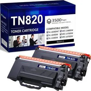 TN820 Toner Cartridge Black 2-Pack Replacement for Brother TN-820 TN 820 Toner for HL-L6200DW MFC-L5850DW MFC-L5700DW HL-L5200DW MFC-L5900DW Printer Up to 3,500 Pages