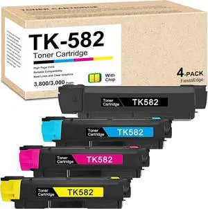 TK582 TK-582 4-Color Toner Cartridge TK-582K TK-582C TK-582M TK-582Y Replacement for Kyocera TK-582 1T02KT0US0 1T02KTCUS0 1T02KTBUS0 1T02KTAUS0 for ECOSYS P6021cdn FS-C5150DN Printer (1BK 1C 1M 1Y)