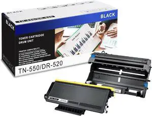 Pack of 2, 1 Pack TN550 Toner and 1 Pack DR520 Drum Replacement for Brother HL-5240 5250DN/DNT 5270DN 5280DW MFC-8370 8460N DCP-8060 8065DN Printer