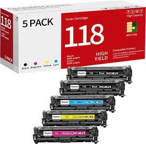 118 CRG118 High Yield Toner Cartridge Replacement for Canon 118 CRG-118 Compatible with Canon ImageCLASS MF727CDW MF722Cw LBP7200C LBP7200Cdn Printer ( Black Cyan Yellow Magenta , 5 Pack)