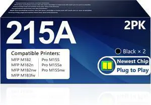 2-Pack 215A Black Toner Cartridges (with Chip) Replacement for HP215A W2310A 215A Compatible with Pro MFP M182nw M182n MFP M183fw M182 M183 M155 Series Printer Ink 215 A(2-Black)