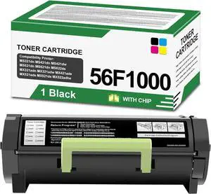 56F1000 Black Toner Cartridge(with Chip) Compatible with LMK 56F1000 56F000G 56F1H00 Toner for MS521 MS421 MS621 MS321 MS622 MX321 MX421 MX521 MX522 MX622 Laser Printer(6000 Pages,Black)