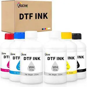 DTF Ink 1500ML, Premium DTF Printer Ink, 6x250ml Refill for ET-8550 XP15000 L1800, P400, P800, DTF Transfer Ink for PET Film (250ml x 6, 2 White+CMYK)