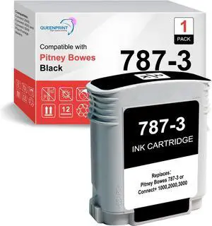 787 3 787-3 Black Ink Cartridge Compatible for Pitney Bowes 787-3 Black Postage Machine Ink | Cartridge for Sendpro P/Connect+ Series Mailing System-1pk