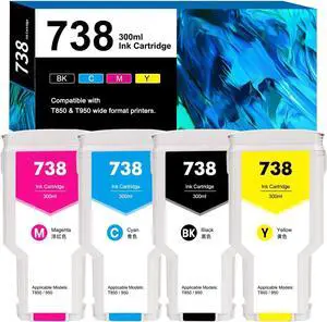 738 Ink Cartridge Replacement for DesignJet T850 & T950 Wide Format Printer plotters 300mL(Black,Cyan,Magenta,Yellow)