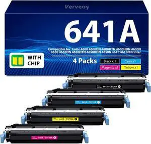 641A Toner Cartridge 4-Pack High Yield Compatible for HP 641A C9720A C9721A C9722A C9723A Toner Cartridge for Color Laser 4600 4610n 4650 Series Printer Toner (4-Pack, Black Cyan Magenta Yellow)