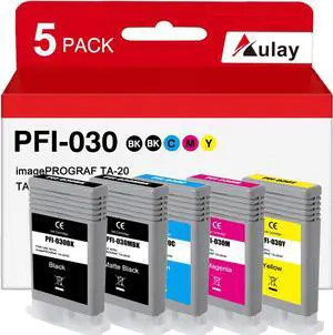 PFI-030 Ink Cartridge 55-ml Set Compatible PFI-030MBK PFI-030BK PFI-030C PFI-030M PFI-030Y Replacement for Canon imagePROGRAF TA-20 TA-30 Printer (5Pcs, Matte Black,Black Cyan Magenta Yellow)