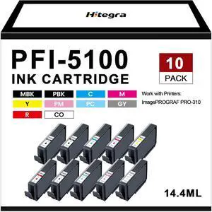 PFI-5100 Ink Cartridge PFI5100 (10-Pack) Replacement for Canon PFI-5100 Ink Tank Compatible with ImagePROGRAF PRO310 Printer Ink, 10-Color for MBK, PBK, C, M, Y, R, GY, PC, PM, CO PFI-5100 Ink Cartridge PFI5100 (10-Pack) Replacement for Canon PFI-5100 Ink Tank Compatible with ImagePROGRAF PRO310 Printer Ink, 10-Color for MBK, PBK, C, M, Y, R, GY, PC, PM, CO
