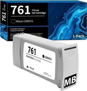761 Matte Black Ink Cartridge 775ml CM997A High Yield Ink 1-Pack Replacement for HP 761 CM997A for DesignJet T7100 T7200 Printer Ink