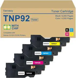 TNP-92 TNP92 TNP-93 TNP93 Toner Cartridge TNP92K TNP92C TNP92M TNP92Y Replacement for Konica AE1Y130 AE1Y230 AE1Y330 AE1Y430 Toner for Minolta Bizhub C3120i C3100i Printer Toner (4-Pack, BK/C/M/Y)