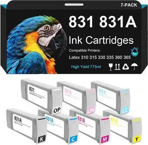 831 831A Ink Cartridges 7 Pack Replacement for Latex 310 315 330 335 360 365 PritnersCZ682A CZ683A CZ684A CZ685A CZ686A CZ687A CZ706A