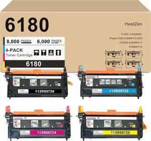 Phaser 6180 Toner Cartridge (4-Pack, KCMY) High Yield Replacement for Xerox 113R00726 113R00723 113R00724 113R00725 Toner Cartridge for Phaser 6180 6180MFP 6180N 6180DN 6180MFP-D 6180MFP-N Printer Ink